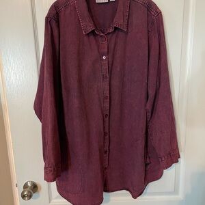 Joan Rivers Women's Vintage Plum Washed Denim Button-Down Shirt